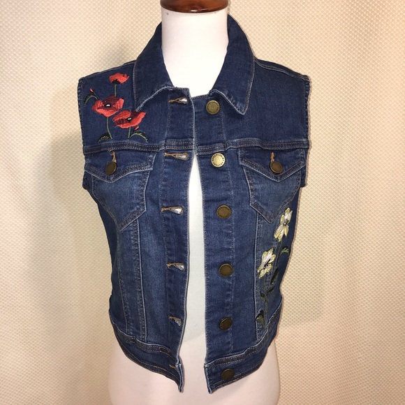 Dark Denim Vest Romeo Juliet Couture Small Embroid - Picture 4 of 10